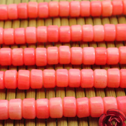 96 pcs of Red Coral smooth wheel beads in 4x6mm