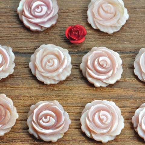 6 pcs of Pink MOP Carved single face Rose beads in 12mm