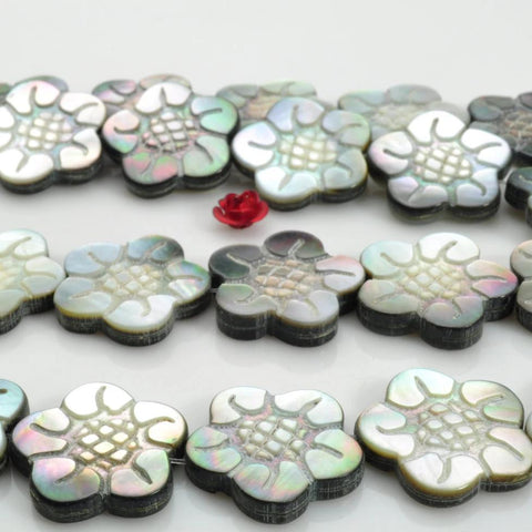 20 pcs of Black Shell carved  flower beads in 20mm