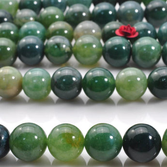 Natural moss agate smooth round beads loose gemstone wholesale jewelry making bracelet diy stuff