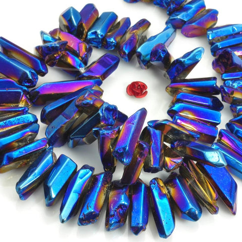 YesBeads 15 inches Polished Titanium Coated Mystic Drilled Crystal，Quartz Points，smooth gemstone, pendant beads ,Dark blue Color