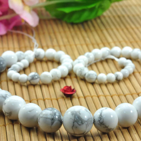 YesBeads 15 inches of  White Howlite smooth round tower necklace,DIY handmade wholesale beads in 4-12mm