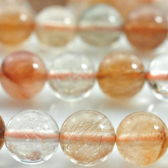 62 pcs of Natural Miscellaneous Rutilated Quartz，raw mineral drusy rock，smooth round stone beads in 6mm