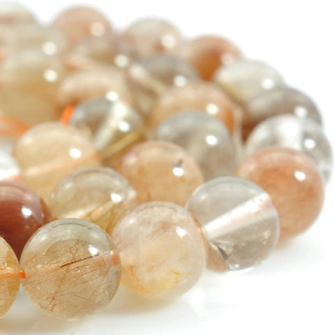 47 pcs of Natural Miscellaneous Rutilated Quartz,raw mineral drusy rock, smooth round stone beads in 8mm