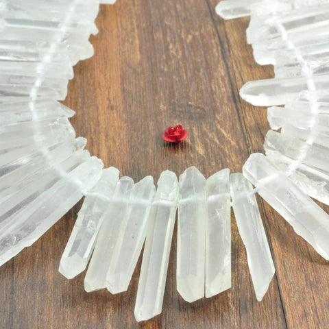YesBeads 15 inches Natural Clear Matte White Rock Crystal,Quartz Point, raw mineral drusy rock,spike tower beads in 6-8mm wide X 23-45mm length