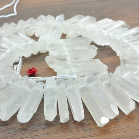 YesBeads 15 inches Natural Clear Matte White Rock Crystal,Quartz Point, raw mineral drusy rock,spike tower beads in 6-8mm wide X 23-45mm length