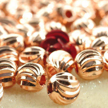 50 pcs of  Rose Gold plated bead,smooth bead,  Ribbed round bead,Copper Spacer beads  in 6mm