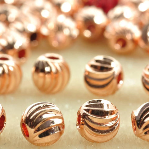 50 pcs of  Rose Gold plated bead,smooth bead,  Ribbed round bead,Copper Spacer beads  in 6mm