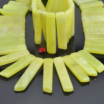 YesBeads 15.5 inches Natural  Lemon Jade，Dagger gemstone,raw mineral drusy rock,Slabs Slices smooth beads in 10-12mm wide X 23-50mm length