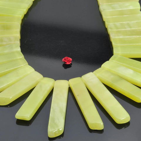 YesBeads 15.5 inches Natural  Lemon Jade，Dagger gemstone,raw mineral drusy rock,Slabs Slices smooth beads in 10-12mm wide X 23-50mm length
