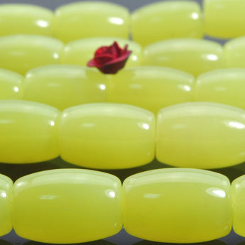 Natural Lemon Yellow Jade smooth rice barrel beads in 10x14mm