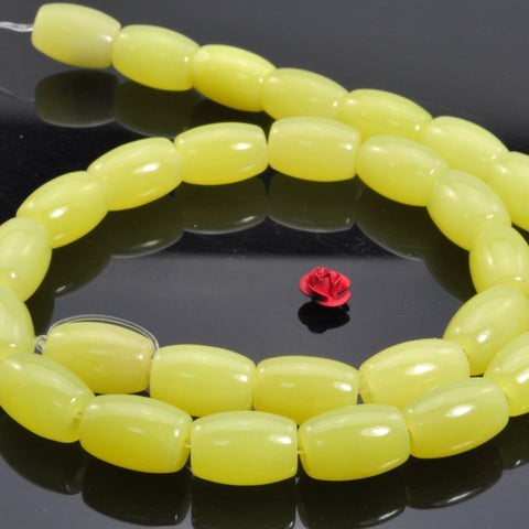 Natural Lemon Yellow Jade smooth rice barrel beads in 10x14mm