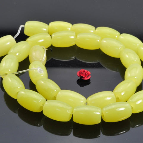 Natural Lemon Yellow Jade smooth rice barrel beads in 10x14mm
