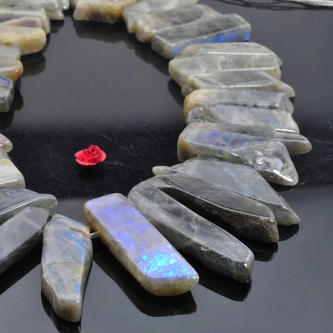 YesBeads 15.5 inches Natural Labradorite，Dagger gemstone,raw mineral drusy rock,Slabs Slices beads in 8-10mm wide X 23-48mm length