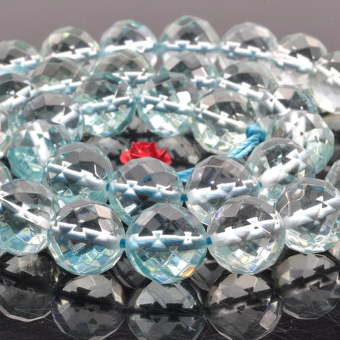 37 pcs of Aqua quartz glass faceted round beads in 10mm