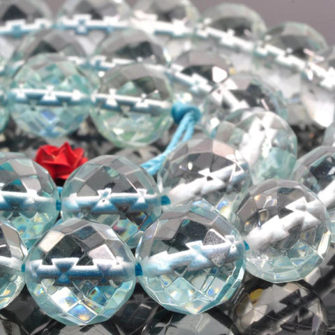 37 pcs of Aqua quartz glass faceted round beads in 10mm
