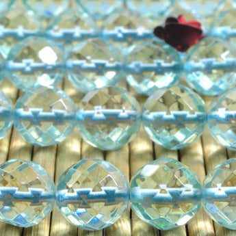 47 pcs of Aqua quartz glass faceted round beads in 8mm