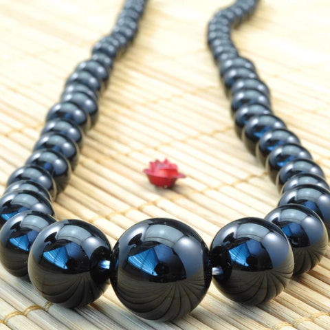 YesBeads 15.6 inches of  Black onyx smooth round tower necklace,DIY handmade wholesale beads in 6-14mm