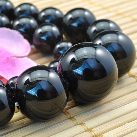 YesBeads 15.6 inches of  Black onyx smooth round tower necklace,DIY handmade wholesale beads in 6-14mm