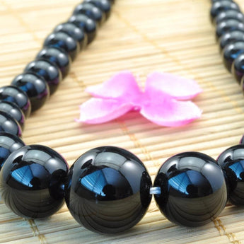 YesBeads 15.6 inches of  Black onyx smooth round tower necklace,DIY handmade wholesale beads in 6-14mm