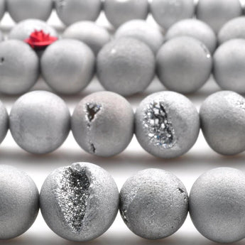 YesBeads Gray Druzy Agate titanium coated agate matte round loose beads wholesale gemstone jewelry making 15"