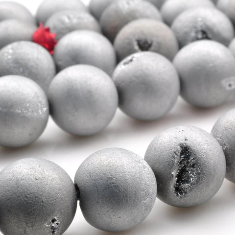 YesBeads Gray Druzy Agate titanium coated agate matte round loose beads wholesale gemstone jewelry making 15"