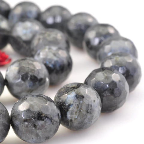 YesBeads Natural Black Labradorite faceted round beads Larvikite stone wholesale gemstone 6mm-12mm  15"