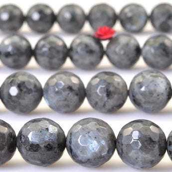 YesBeads Natural Black Labradorite faceted round beads Larvikite stone wholesale gemstone 6mm-12mm  15"