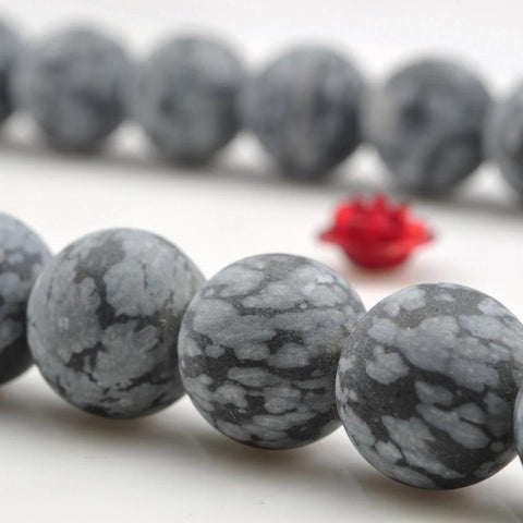 YesBeads Natural Snowflake Obsidian matte round beads wholesale gemstone jewelry 4mm-12m 15"