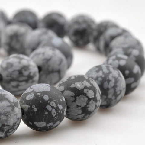 YesBeads Natural Snowflake Obsidian matte round beads wholesale gemstone jewelry 4mm-12m 15"