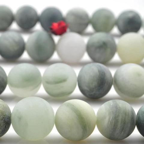 YesBeads Natural Green Line Quartz matte round loose beads wholesale gemstone jewelry 15"