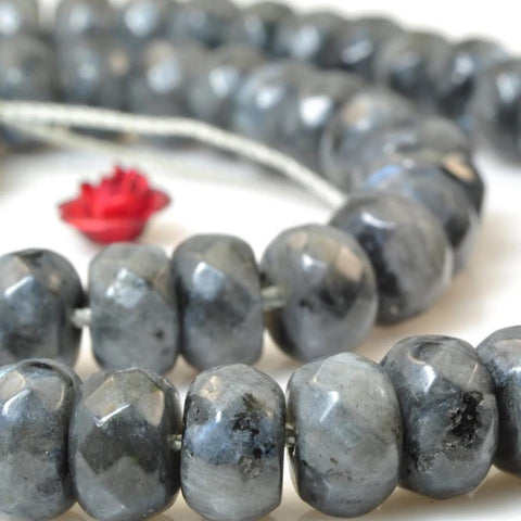 YesBeads Natural Black Labradorite faceted rondelle beads larvikite stone wholesale gemstone jewelry 15"