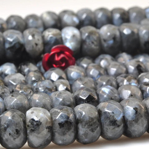 YesBeads Natural Black Labradorite faceted rondelle beads larvikite stone wholesale gemstone jewelry 15"
