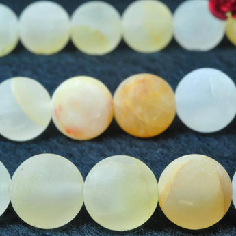 YesBeads Natural Citrine yellow crystal matte round beads wholesale gemstone jewelry 6mm-12mm 15"