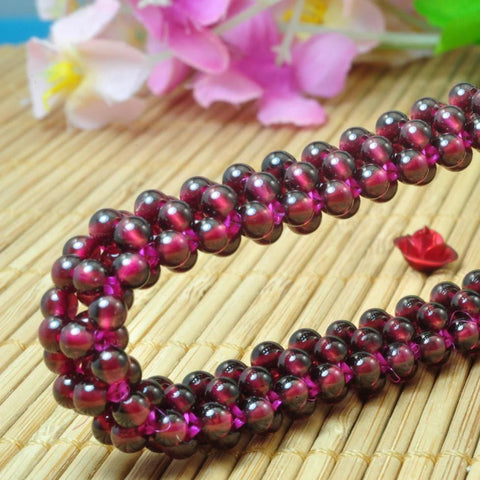 Natural Red Garnet smooth  Elastic string Bracelets beads in 3.5 mm