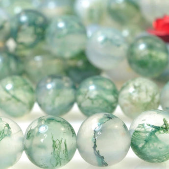 Natural moss agate smooth round beads loose gemstone wholesale jewelry making bracelet diy stuff