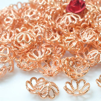 50 pcs of Rose Gold plated Metal flower cap Connector beads in 8mm diamete X 3mm Thick