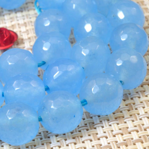 47 pcs of Natural Dyed Blue Jade faceted round beads in 8mm