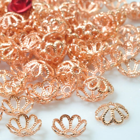 50 pcs of Rose Gold plated Metal flower cap Connector beads in 8mm diamete X 3mm Thick