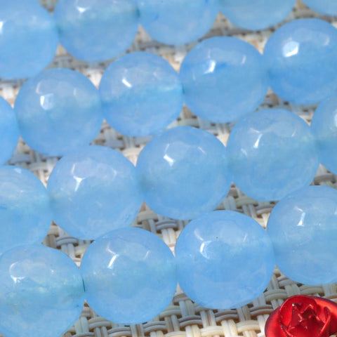 47 pcs of Natural Dyed Blue Jade faceted round beads in 8mm