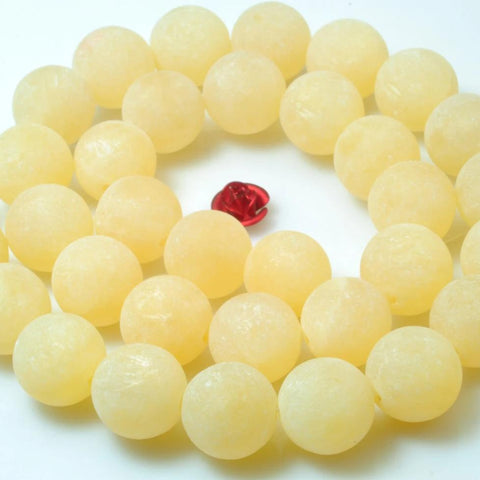 YesBeads Natural Yellow Jade matte loose round beads gemstone wholesale jewelry making bracelet design 15''