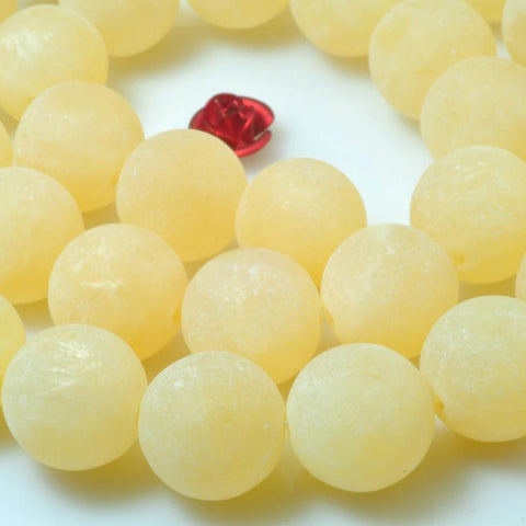 YesBeads Natural Yellow Jade matte loose round beads gemstone wholesale jewelry making bracelet design 15''