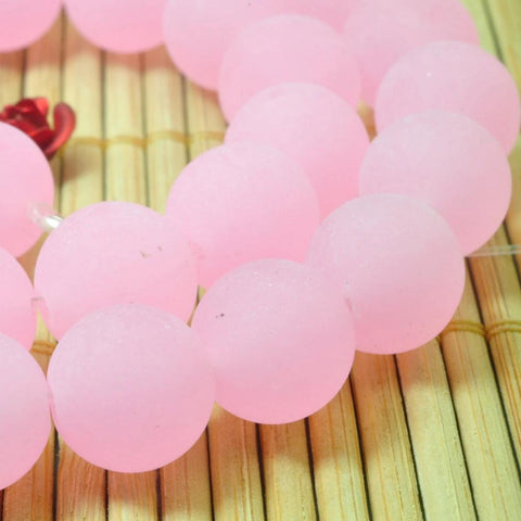 37 pcs of Natural Dyed Pink Jade matte round beads in 10mm