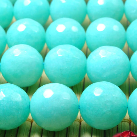 YesBeads 32 pcs of Natural Dyed Blue Jade faceted round beads in 12mm