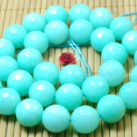 YesBeads 32 pcs of Natural Dyed Blue Jade faceted round beads in 12mm