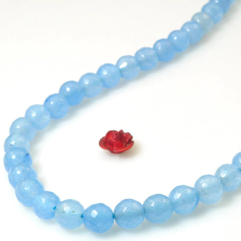 62 pcs of Natural Dyed Blue Jade faceted round beads in 6mm