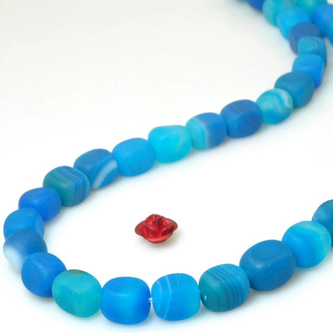 YesBeads 15 inches of Blue Agate Matte nugget beads in 6-7 wide X 8-9mm length