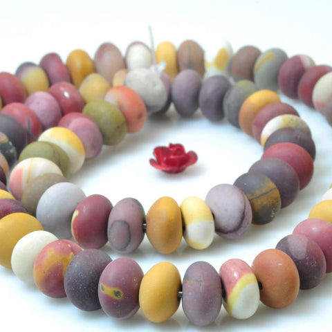 YesBeads 15 inches of Natural Mookaite matte rondelle beads in 6x10mm