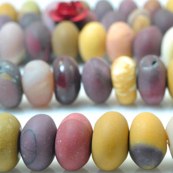 YesBeads 15 inches of Natural Mookaite matte rondelle beads in 6x10mm