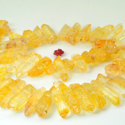 YesBeads 15 inches Polished Titanium Coated Mystic Drilled Crystal spike tower beads in 5-8mm wide X 18-35 mm length, Yellow Color